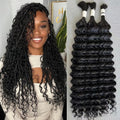 14A Grade High Amplitude Indian Wave Bulk boho braids Human Hair Braiding 100% Brazillian Virgin Hair Extensions 2Bundle/Pack 100g More Density for Micro braiding No Weft (Deep wave, 18inch)