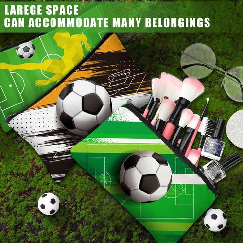 Sweetude 18 Pcs Soccer Gifts Makeup Bag Toiletry Travel Storage Accessories with Zipper Cosmetic Bags Portable Cosmetic Pouch for Soccer Lovers Players Team Fans(Stylish)