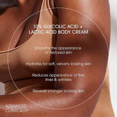 Advanced Clinicals 10% Glycolic Acid Exfoliating Lotion - Moisturizing Cream with Hyaluronic Acid | 16 Oz for Smooth, Even Skin Texture
