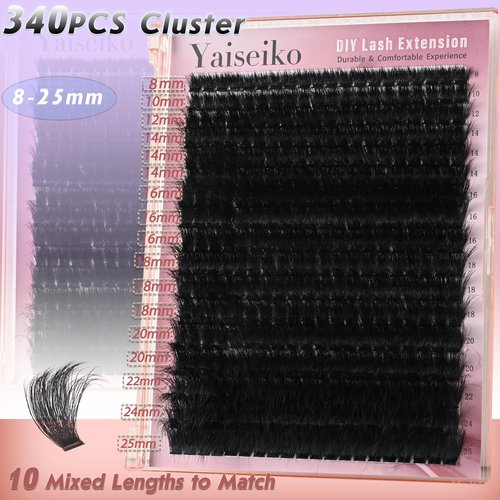 Full Volume Lash Clusters 300D 8-25mm Thick Cluster Eyelash Extensions 340Pcs Wispy 3D Individual Lashes Waterproof Mega Eyelash Clusters Soft False Eyelashes Big Pack, by Yaiseiko