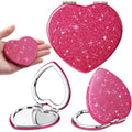 Briwooody 4 Pcs Valentine's Day Heart Compact Folding Mirror Mini Vanity Mirror Double Sided Cute Glitter Cosmetic Gift Portable Travel Magnifying Makeup Supplies for Women Mom Home(Rose Red)