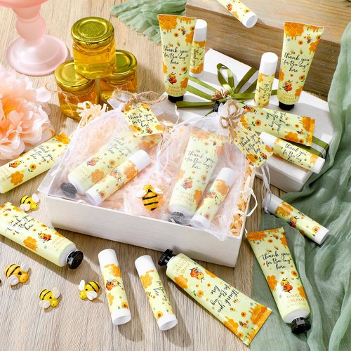 Dansib 24 Sets Honey Hand Cream and Lip Balm Gift Bee Themed Baby Shower Party Favor for Guest Thank You for Bee-ing Travel Size Hand Lotion and Lip Balm Bulk Honey Baby Shower Birthday Party Supplies