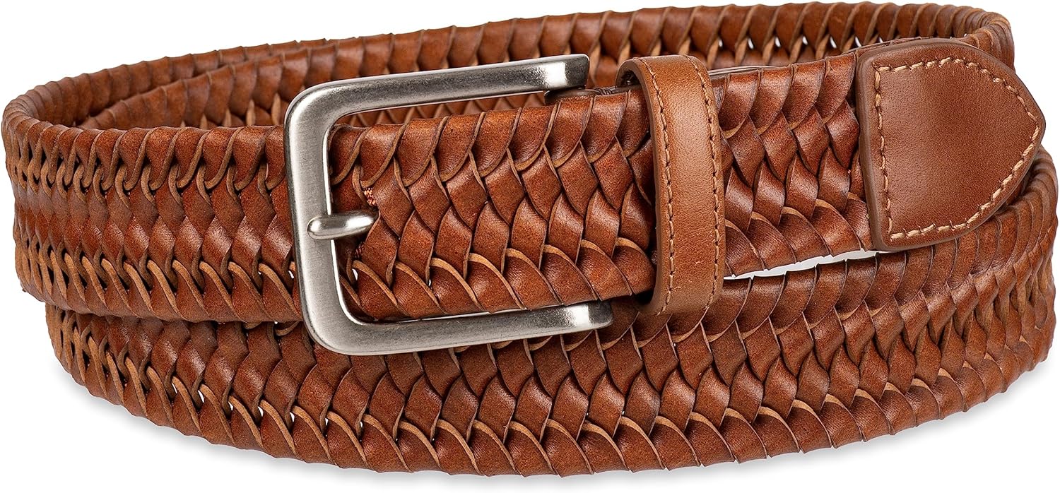 Tommy Bahama Men's Braided Leather Belt - Fully Adjustable Comfort Design for Everyday Wear