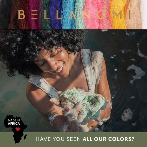 Bellanomi African Exfoliating Net Sponge, Authentic, Ethically sourced from Nigeria, 45 inches Long, Back Scrubber for Daily use (Indigo)