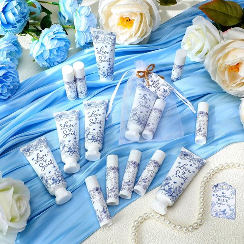 Swiffen 48 Sets Something Blue Before I Do Bridal Shower Hand Cream and Lip Balm Gift Bulk Blue Floral Wedding Favors Travel Size Hand Lotion and Lip Balm Bridal Shower Party Supplies for Guest