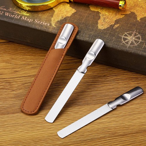 3 Pieces Stainless Steel Nail Files Metal Nail File with Leather Case Heavy Duty Double Sided Metal Manicure Set with Leather Sheath (Brown)