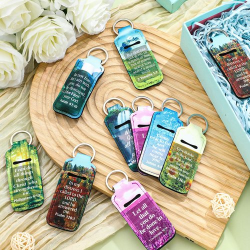 Ecation 72 Pcs Christian Bible Lipstick Holder Key Chain Lip Balm Holder Gift Bulk with Metal Ring Lipstick Lip Gloss Pouch Religious Party Bible Inspiration Gift for Women Man Church(Retro)