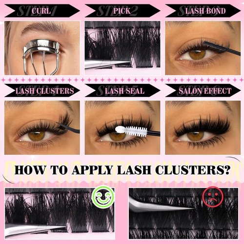 PVDKIW Fluffy Lash Clusters Kit with Bottom Lashes Spikes Eyelashes Manga Eyelash Clusters 12-22MM Volume Lash Extension Kit with Bond and Seal Lash Glue Lash Tweezers DIY at Home for Beginner