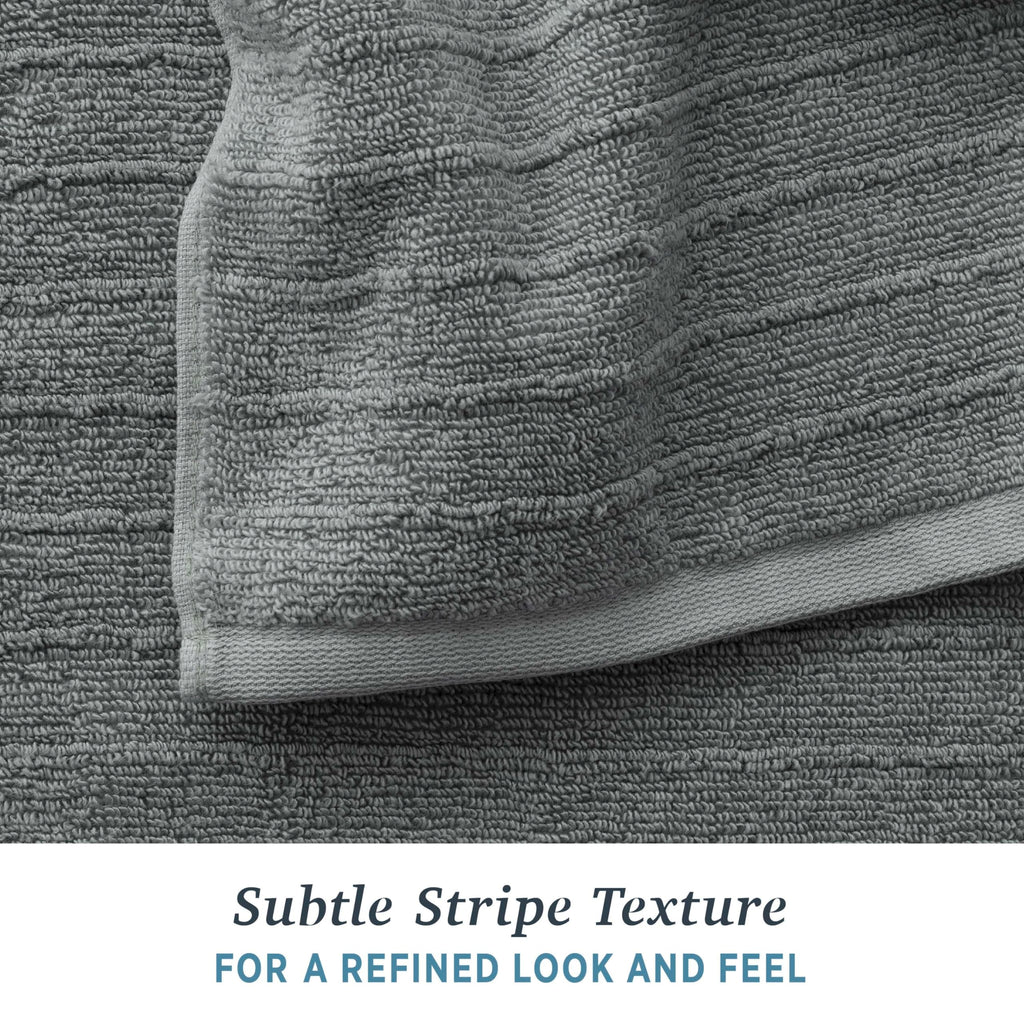 Welhome James 100% Cotton Textured Stripe Towels - 24 Pack Washcloths, Soft & Absorbent, Gray