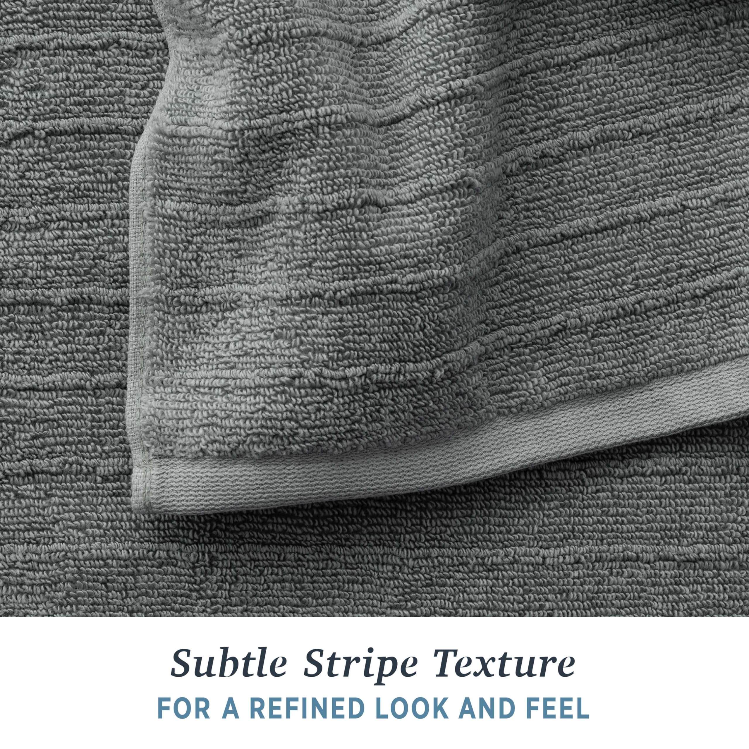 Welhome James 100% Cotton Textured Stripe Towels - 24 Pack Washcloths, Soft & Absorbent, Gray