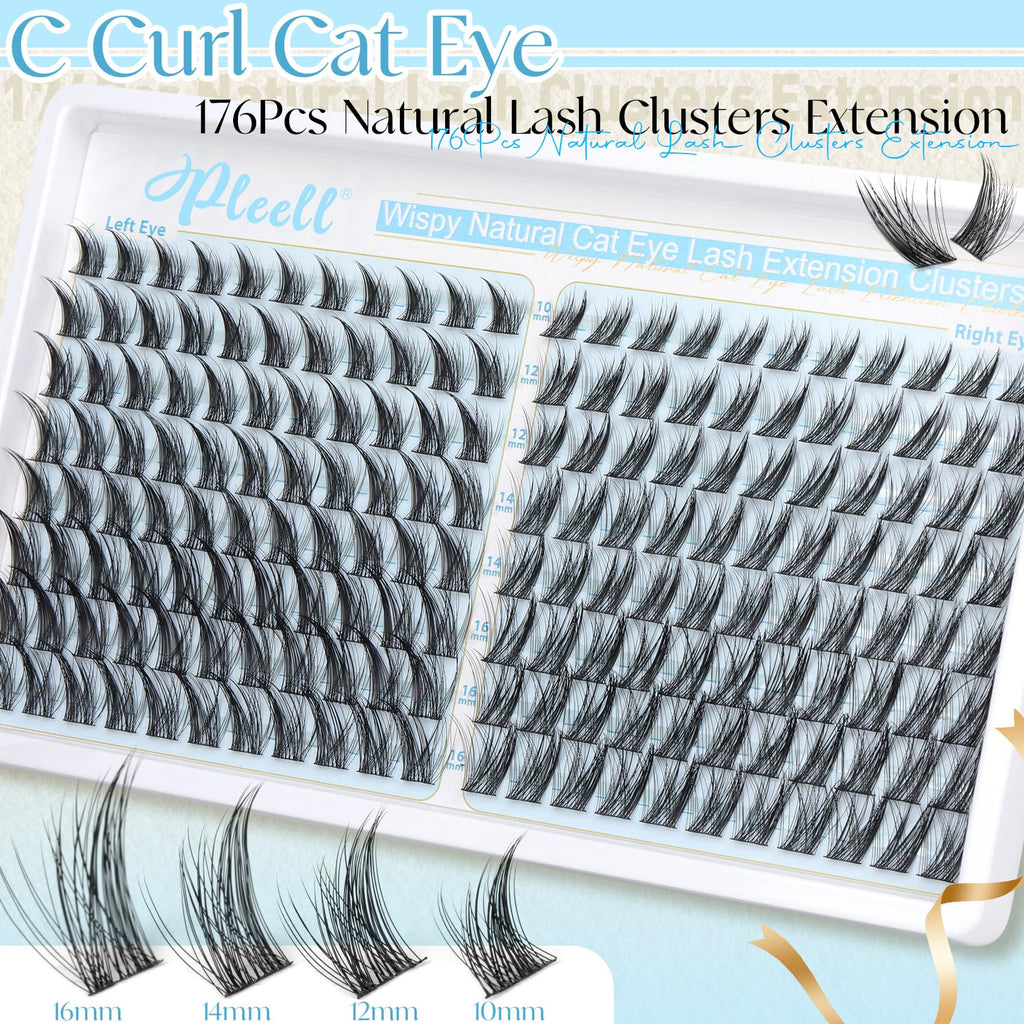 Wispy Lash Clusters Natural Eyelashes Cluster Eyelash Extensions Cat Eye176PCS Individual Lashes Clusters C Curve Eyelash Clusters 10-16MM DIY Lash Extension by Pleell