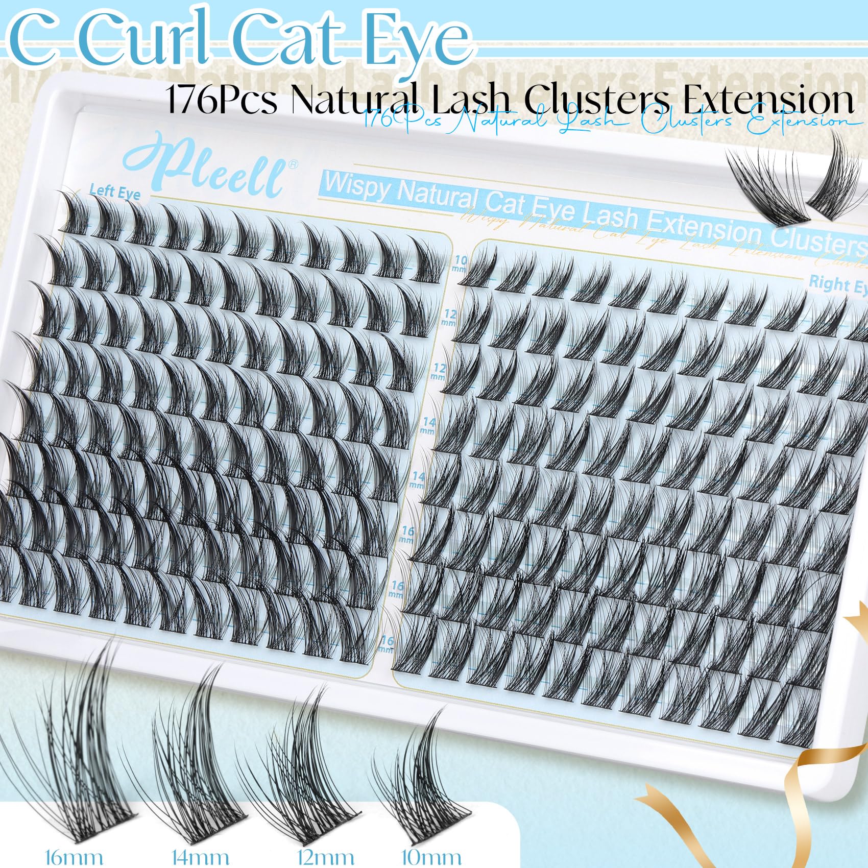 Wispy Lash Clusters Natural Eyelashes Cluster Eyelash Extensions Cat Eye176PCS Individual Lashes Clusters C Curve Eyelash Clusters 10-16MM DIY Lash Extension by Pleell