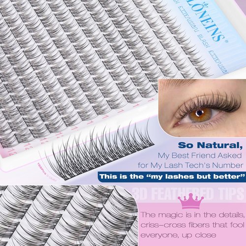 Natural Lash Extension Kit 168Pcs Lash Clusters Kit Wispy Eyelash Extensions 9-12MM Individual Lashes Extensions with Bond and Seal Lash Glue and Eyelash Extension Tweezers DIY at Home by TNFVLONEINS