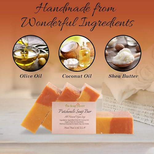 Patchouli Soap Bar | 4 Large 4.5 oz Handmade Bars - 100% Natural & Non-GMO Ingredients Made in USA