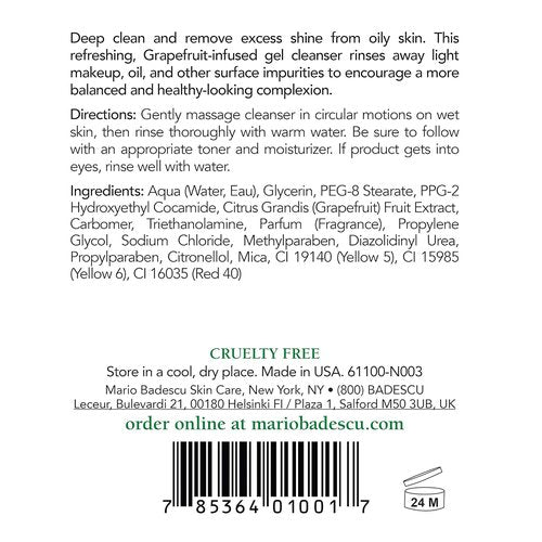 Mario Badescu Botanical Facial Gel Cleanser - Lightweight, Oil-Free Face Wash with AHA Grapefruit Extracts - 8 oz