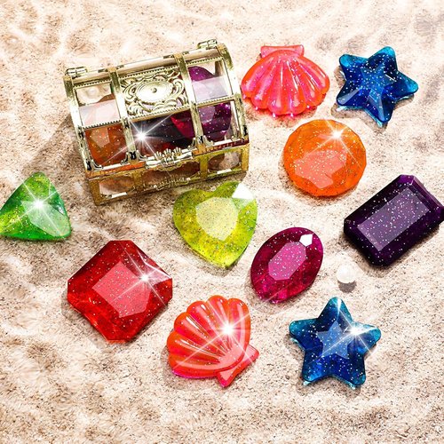 MARFOREVER 18 Pcs Diving Gem Pool Toys - Colorful Underwater Crystals with Treasure Chests for Summer Fun