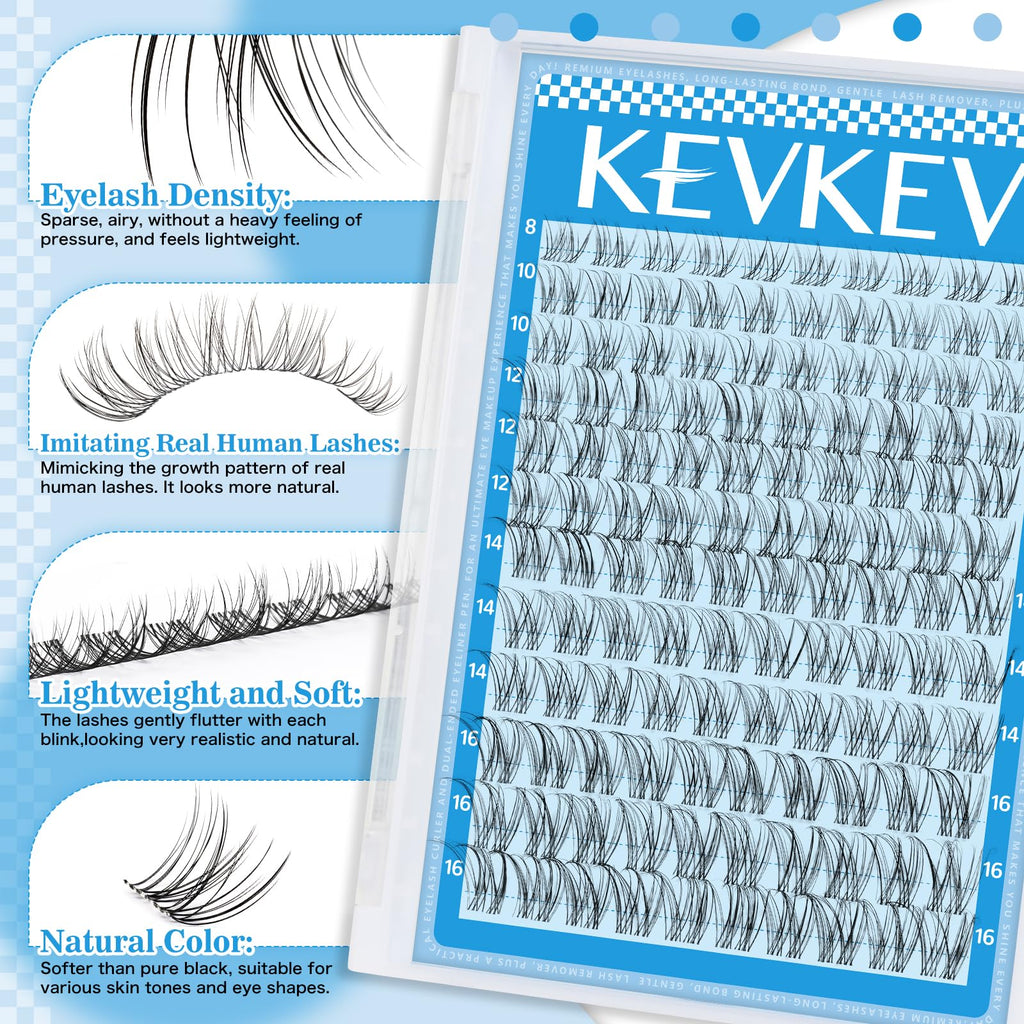 Wispy Lash Clusters Kit Venus Invisible Thin Band Natural Eyelash Clusters 8-16mm Lash Extension Kit Mix Length Clear Band Natural Look Cluster Eyelash Extensions With Lash Bond DIY Lash At Home
