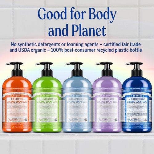 Dr. Bronner's - Organic Sugar Soap (Peppermint, 24 Ounce) - Made with Organic Oils, Sugar & Shikakai Powder, 4-in-1 Uses: Hands, Body, Face & Hair, Cleanses, Moisturizes & Nourishes, Vegan