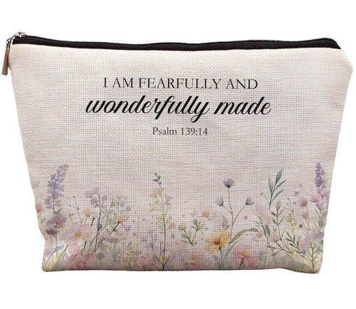 uinwk Inspirational Christian Makeup Cosmetic Bag - Christian Gifts for Women Faith, Fearfully and Wonderfully Made Bible Scripture Gifts Cosmetic Bag for Women, Floral Small Makeup Bag for Purse