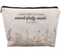 uinwk Inspirational Christian Makeup Cosmetic Bag - Christian Gifts for Women Faith, Fearfully and Wonderfully Made Bible Scripture Gifts Cosmetic Bag for Women, Floral Small Makeup Bag for Purse