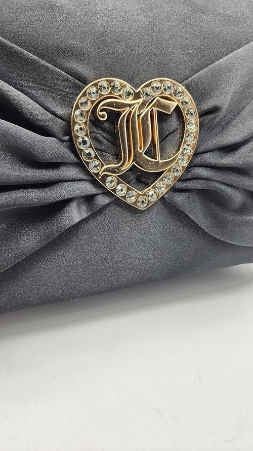 Juicy Couture Black Makeup Bag - Stylish Cosmetics Organizer with Satin Bow & Rhinestone Heart