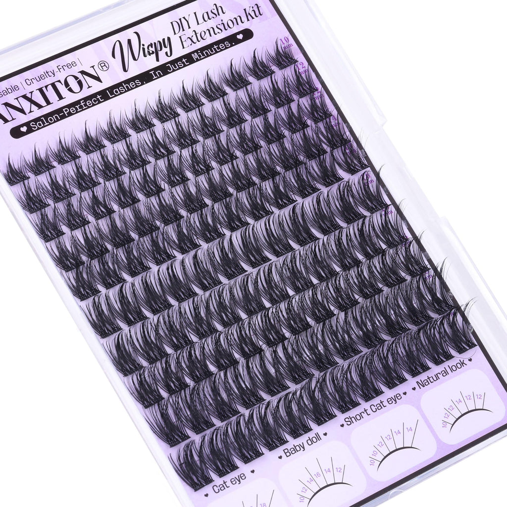 Wispy Lash Clusters Kit Natural Look Lash Clusters DIY Lash Extension Kit 10-18mm Cluster Eyelash Extensions Kit Lash Bond and Seal Lash Tweezers Individual Lashes Cluster Kit DIY Lash at Home