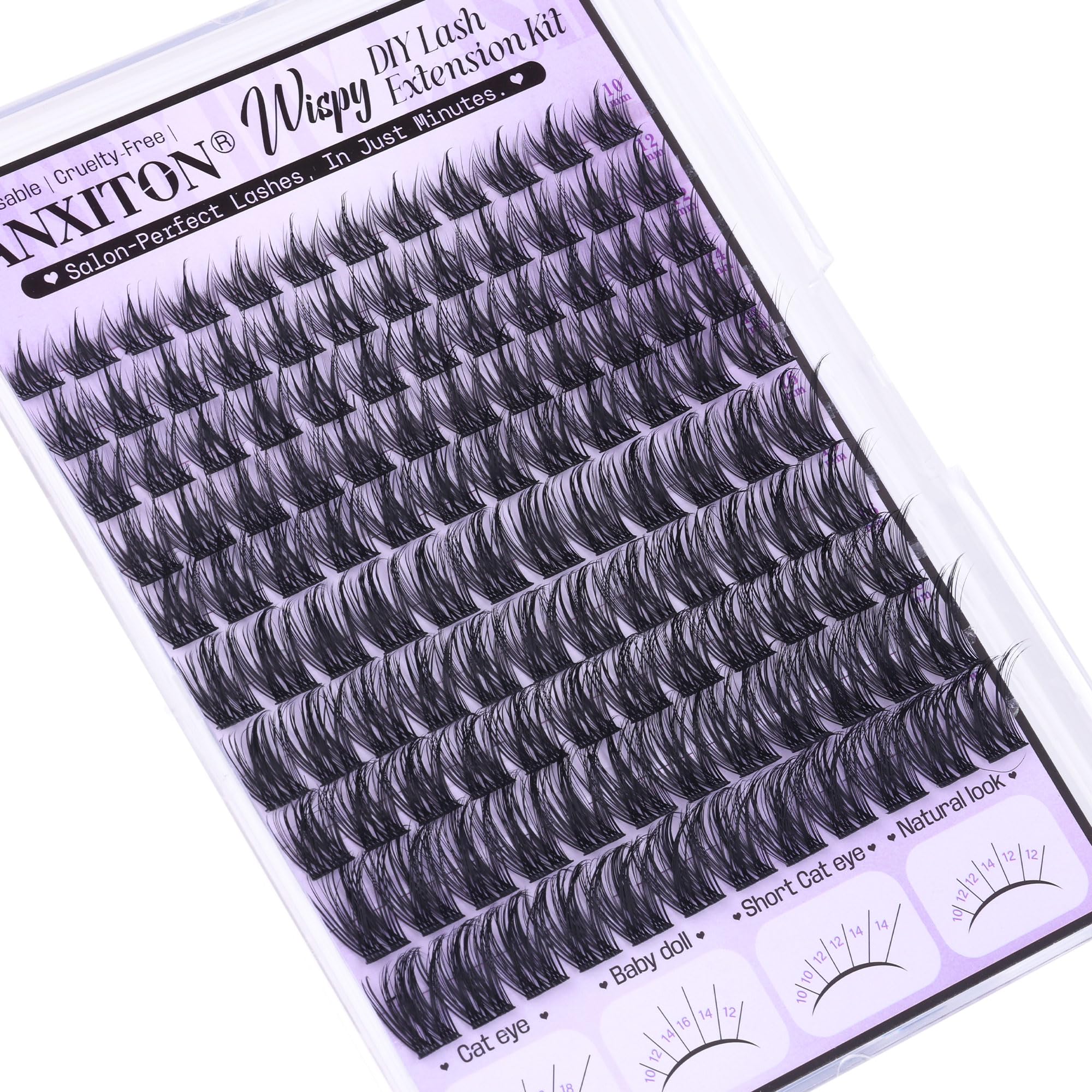 Wispy Lash Clusters Kit Natural Look Lash Clusters DIY Lash Extension Kit 10-18mm Cluster Eyelash Extensions Kit Lash Bond and Seal Lash Tweezers Individual Lashes Cluster Kit DIY Lash at Home