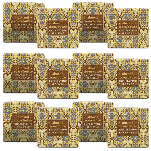 Greenwich Bay ALMOND COCOA BUTTER Scented Exfoliating Bar Soaps - 12 Pack of Mini 1.9 oz. Botanical Scented Bars - Perfect for Guest Bath, Airbnb, Salon, Spa, Hotel - Elegant Wrappers