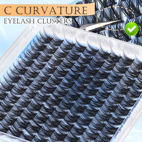 PHKERATA 12mm Wispy Lash Clusters Natural Cluster Eyelash Extensions DIY Individual Lashes C Curvature Eyelash Clusters for Daily Wear with Soft Lash Band
