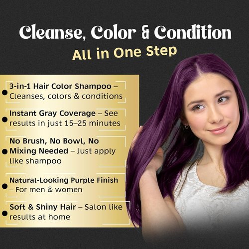 Herbishh Magic Hair Dye Shampoo - Ammonia-Free Color Treatment for Gray Hair - 500ml | Long-Lasting Purple