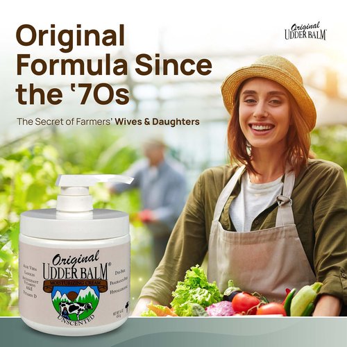 Original Udder Balm Unscented Pump Jar - Made in USA - Hypoallergenic, Dry Skin Relief for Hands, Feet & Face, Moisturizer for Sensitive, Cracked Dry Skin, 16 Fl Oz