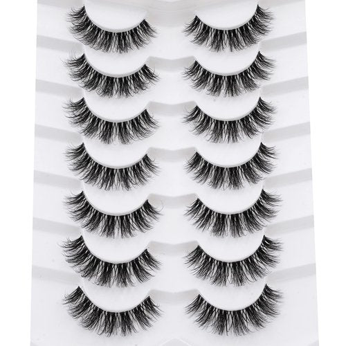 3D Clear Band False EyeLashes Natural Look Cat Eye Wispy Fake lashes Short Supernatural Cross Soft Reusable Lashes 7 Pairs-Happy Heartbeat(No.202)