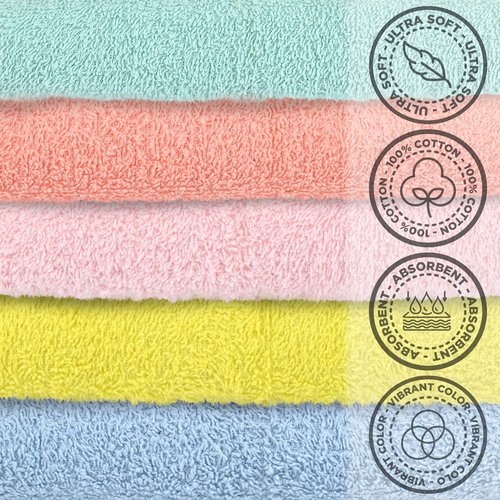 Crystal Ridge Cotton Wash Cloths 24 Pack - Washcloths for Showering, Face and Body, Soft and Highly Absorbent Multipurpose Towels for Bathroom, Kitchen, Spa and Gym - Wash Rags 12 x12 (Pastel)
