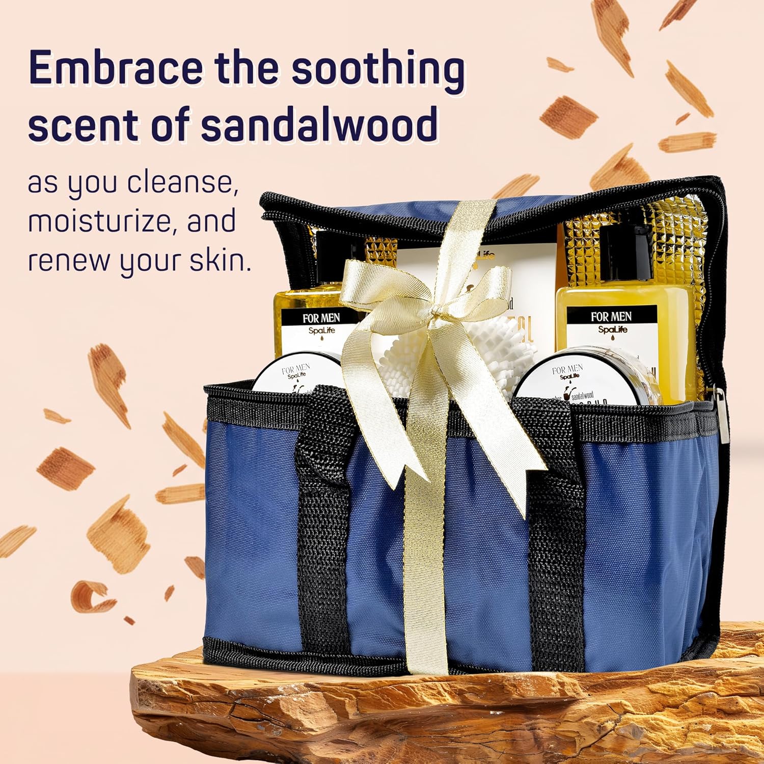 SpaLife Luxury Spa Sandalwood Gift Set for Men - 7-Piece Body Wash & Exfoliating Bundle