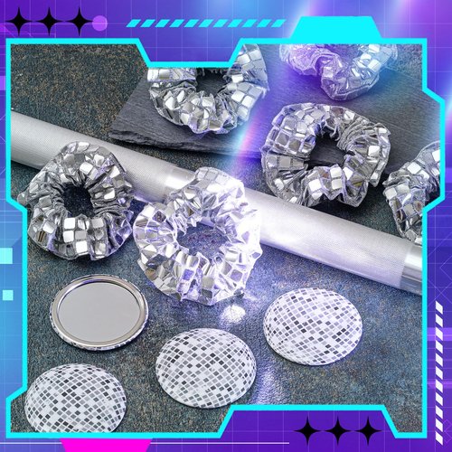 24 Pack Disco Party Favors Include 12 Pcs Sequin Hair Scrunchies 12 Pcs Metallic Ball Compact Mirror Disco Ball Accessories for Women 70s 80s 90s Bachelorette Party Bridal Shower Travel Gifts