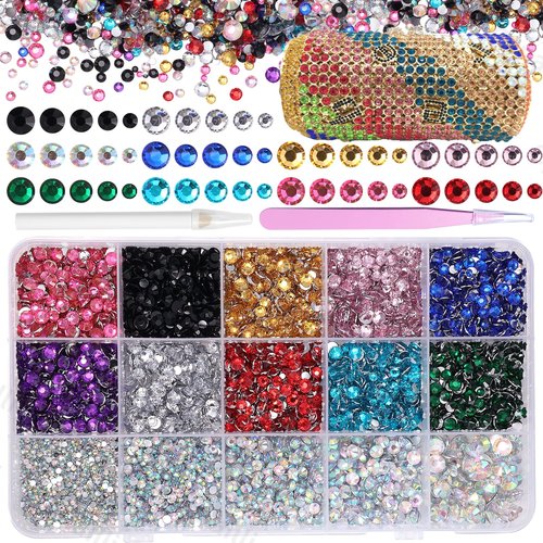 15000 Pcs Resin Rhinestones for Crafts, Colorful Jelly Resin Rhinestones for Bedazzling Gems Mix Sizes Flatback Gems Jewels for DIY Mugs Tumblers Bottles Clothing Shoes Nail Art
