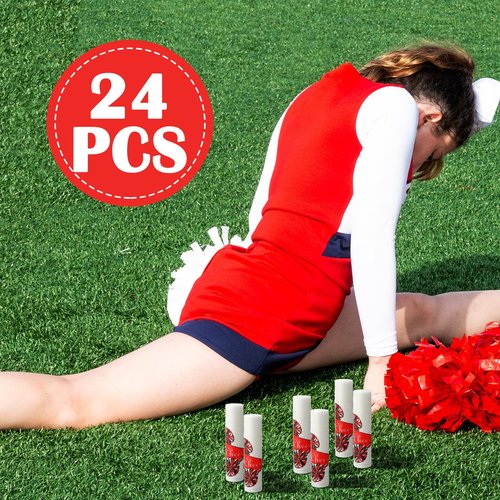 Suttmin 24 Pcs Cheer Lip Balm Bulk Cheer Teams Camp Gifts Pom Pom Leaders Party Favors Gear Lip Balm Valentine's Day Gift for Competitive Party Guest Supplies(Red)