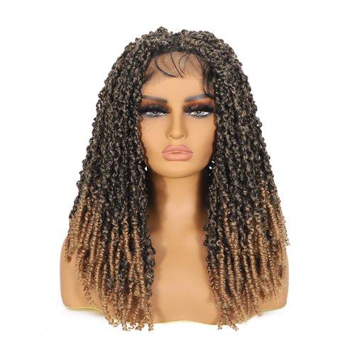 CECINILL Full Lace Wig Faux Locs Handmade Synthetic Curly Goddess Braids with Baby Hair 20 Inch (1B-27#)