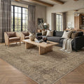 PureCozy Brown 6x9 Area Rug - Non-Slip Washable Floral Vintage Design for Living Room & Bedroom