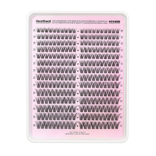 Heartbeat Wispy Lash Clusters with Spikes Thin Invisible Band Eyelash Extension Natural Clear Band Individual Lashes Soft Wispy 9mm-16mm Mixed Length Reusable DIY False Eyelashes (U5)