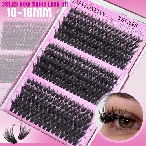TNFVLONEINS Lash Clusters Wispy Eyelash Clusters Spiky Individual Lashes Clusters D Volume Cluster Eyelash Extensions DIY Cluster Extension Thick Eyelash Cluster (10-16MM,3 Styles)