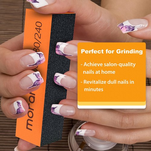Morary 12-Pack Nail Buffer Block for Natural Nails 100/180/240 Grit 3 Sided (Orange Black)
