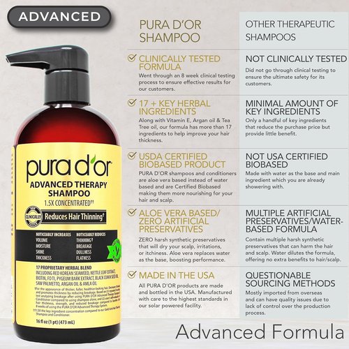 PURA D'OR Advanced Therapy Biotin Shampoo & Conditioner Set - Herbal Hair Thickening for Thinning Hair | 16oz x2