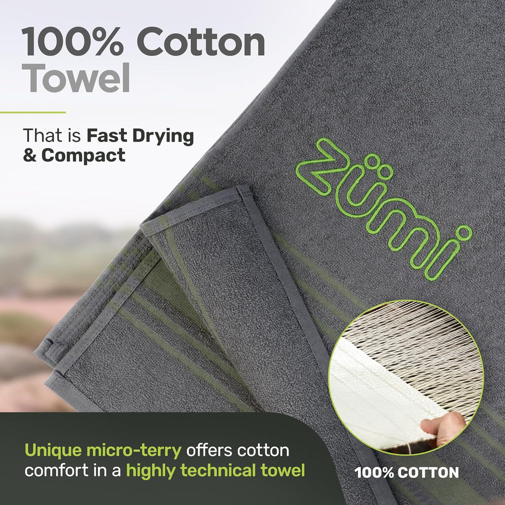 Zumi 100% Cotton Quick Dry Travel Towel - Soft, Compact, Highly Absorbent for Beach, Gym, Pool | Gray