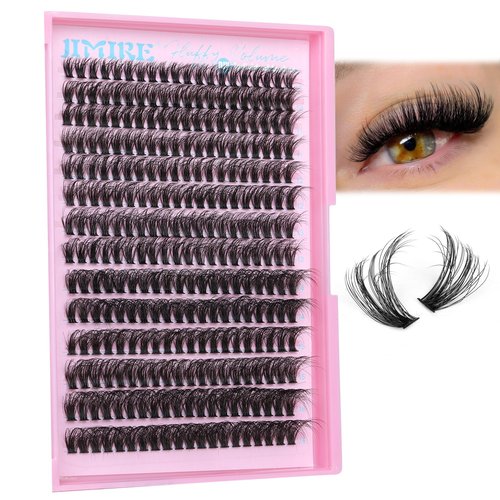JIMIRE Fluffy Lash Clusters Volume Wispy 50D Thick Mink Eyelash Extensions 9-16mm 280Pcs Individual Lashes Beginners Friendly