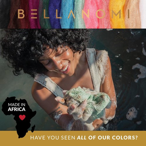 BELLANOMI African Exfoliating Net Sponge 2-Pack Sapo – Authentic & Ethically Sourced, 45" Long Back Scrubber, Quick-Dry 100% Nylon, Gentle Exfoliation Great for Daily Use (Emerald Green & Yellow)
