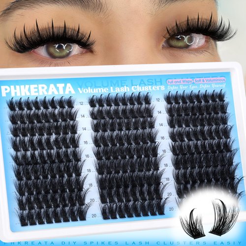 PHKERATA Manga Spikes Lash Clusters Wispy Cluster Eyelash Extensions 12-20mm Fairy Eyelash Clusters Volume Individual Lashes Extensions Salon Look Soft Thick Lashes Clusters Spikes