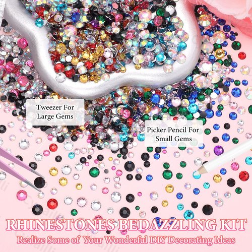 15000 Pcs Resin Rhinestones for Crafts, Colorful Jelly Resin Rhinestones for Bedazzling Gems Mix Sizes Flatback Gems Jewels for DIY Mugs Tumblers Bottles Clothing Shoes Nail Art