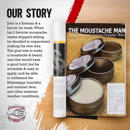Firehouse Moustache Wax - Made in USA - for Beard & Mustache Shaping - All-Weather, Naturally Scented and Colored Beard Wax (DARK, 1 Ounce Tin) - Handmade in Small Batches by John the Fireman