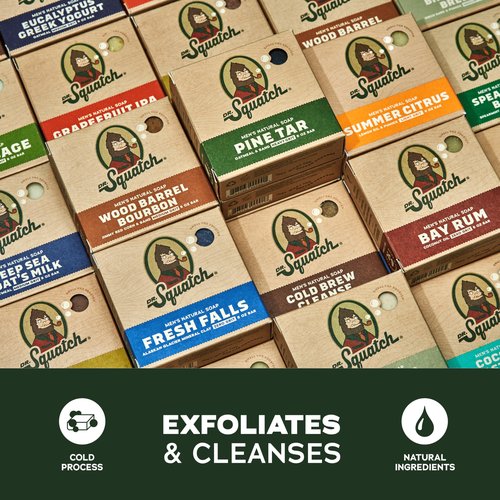 Dr. Squatch Natural Men’s Bar Soap - Cold Process Body Soap Bar with Natural Oils - Gifts for Men - Coastal Mist, Rainforest Rapids, Birchwood Breeze (5 oz, 3-Pack)